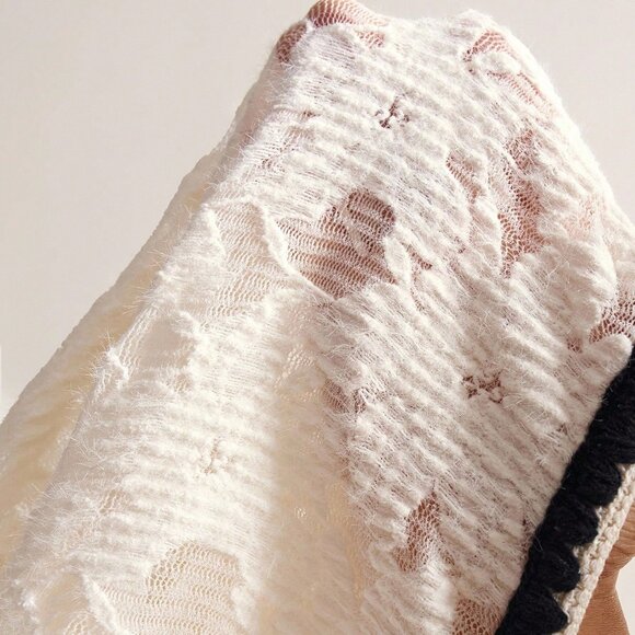 White Casual Women's Boho Knit Lace Flare Sleeve V-Neck Blouse - Picture 9 of 9